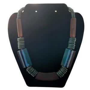 Vintage Oversized Beaded Necklace - Blue, Green & Brown Wood & Clay